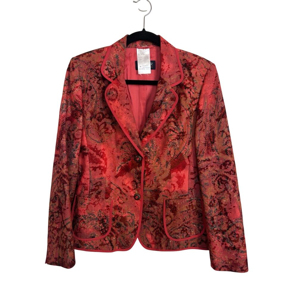 Y2K Basler Jeans Red Tapestry Style 2 Button Blazer Size 8 Avant Garde Artsy